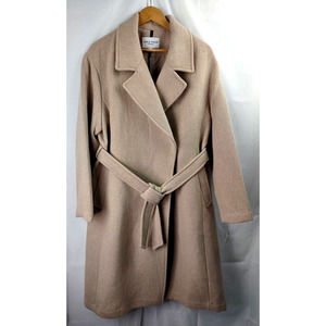 NWT COLE HAAN Women's Luxe Belted Long Coat Wool blend Size 14 Tan Color $425